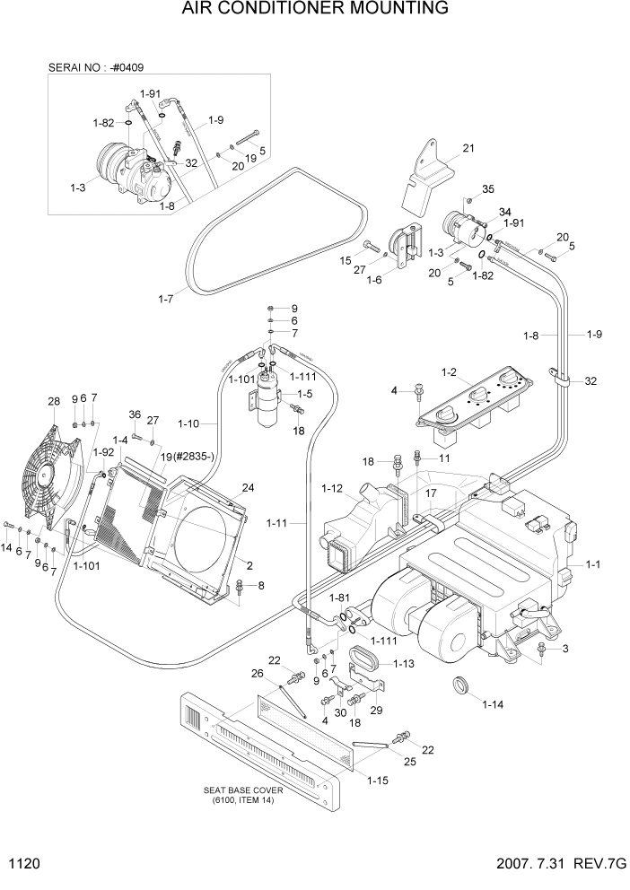 Схема запчастей Hyundai R55-7 - PAGE 1120 AIR CONDITIONER MOUNTING СИСТЕМА ДВИГАТЕЛЯ