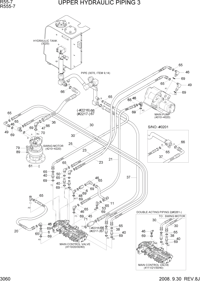 Схема запчастей Hyundai R55-7 - PAGE 3060 UPPER HYDRAULIC PIPING 3 ГИДРАВЛИЧЕСКАЯ СИСТЕМА