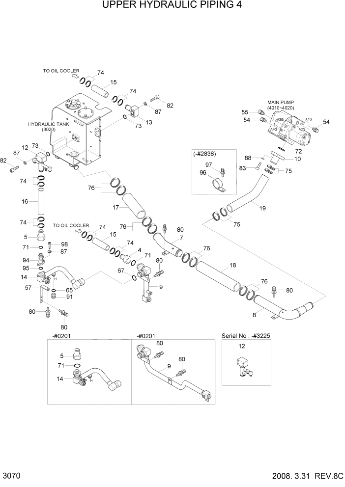 Схема запчастей Hyundai R55-7 - PAGE 3070 UPPER HYDRAULIC PIPING 4 ГИДРАВЛИЧЕСКАЯ СИСТЕМА