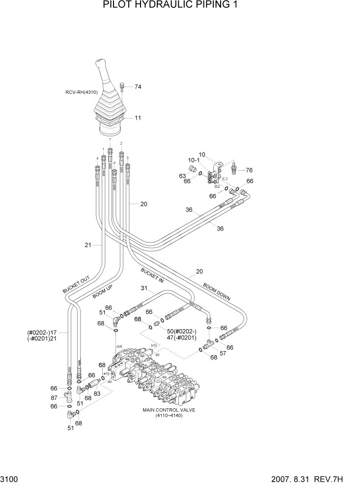 Схема запчастей Hyundai R55-7 - PAGE 3100 PILOT HYDRAULIC PIPING 1 ГИДРАВЛИЧЕСКАЯ СИСТЕМА