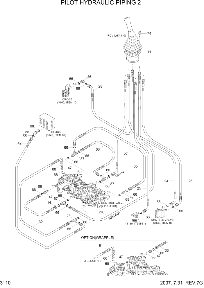 Схема запчастей Hyundai R55-7 - PAGE 3110 PILOT HYDRAULIC PIPING 2 ГИДРАВЛИЧЕСКАЯ СИСТЕМА