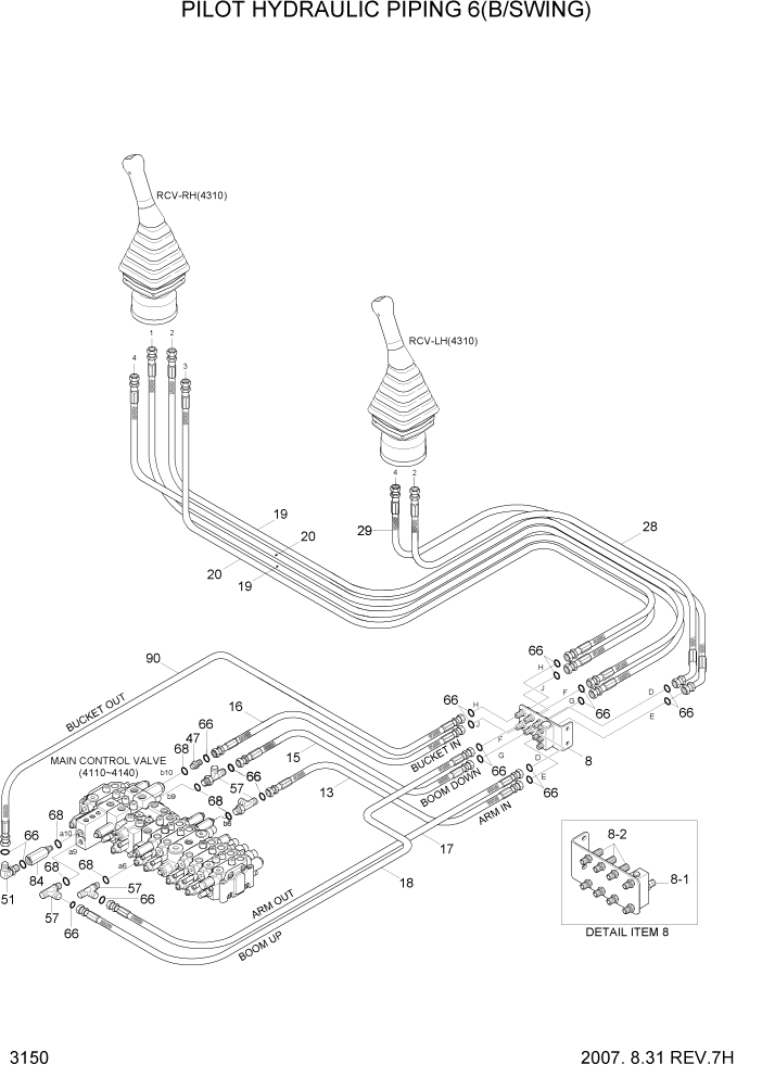 Схема запчастей Hyundai R55-7 - PAGE 3150 PILOT HYDRAULIC PIPING 6(B/SWING) ГИДРАВЛИЧЕСКАЯ СИСТЕМА