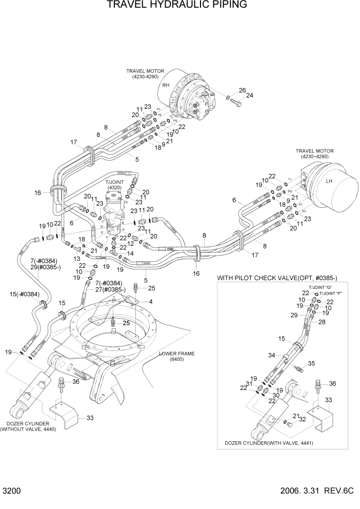 Схема запчастей Hyundai R55-7 - PAGE 3200 TRAVEL HYDRAULIC PIPING ГИДРАВЛИЧЕСКАЯ СИСТЕМА