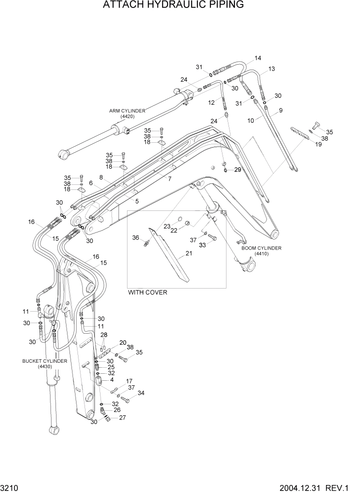 Схема запчастей Hyundai R55-7 - PAGE 3210 ATTACH HYDRAULIC PIPING ГИДРАВЛИЧЕСКАЯ СИСТЕМА