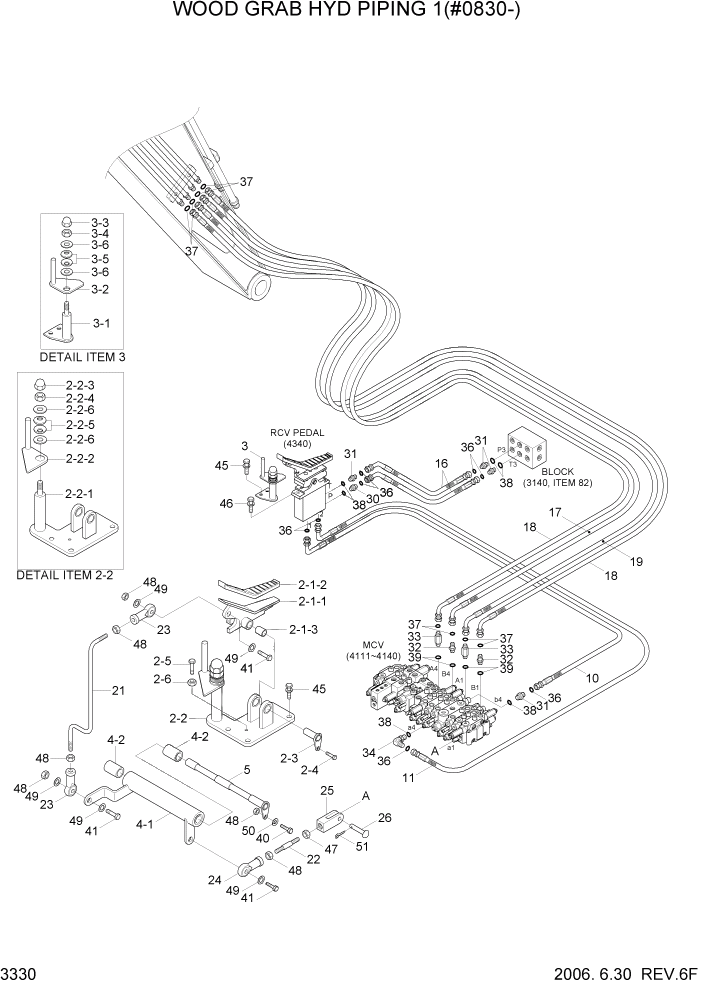 Схема запчастей Hyundai R55-7 - PAGE 3330 WOOD GRAB HYD PIPING 1(#0830-) ГИДРАВЛИЧЕСКАЯ СИСТЕМА