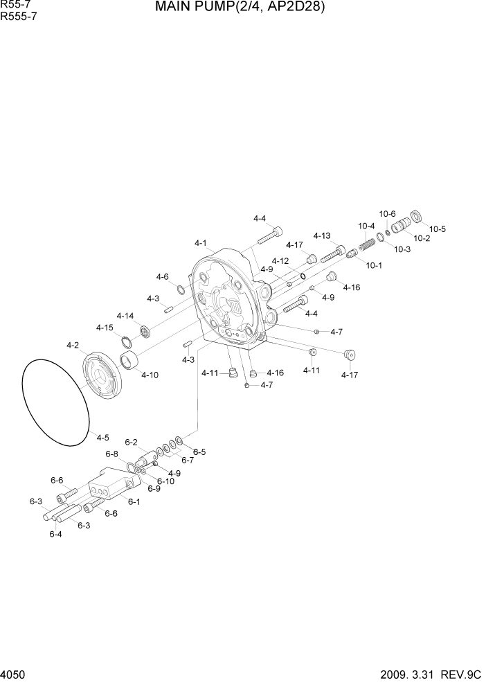 Схема запчастей Hyundai R55-7 - PAGE 4050 MAIN PUMP(2/4, AP2D28) ГИДРАВЛИЧЕСКИЕ КОМПОНЕНТЫ