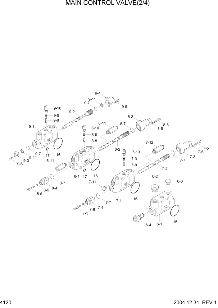 Схема запчастей Hyundai R55-7 - PAGE 4120 MAIN CONTROL VALVE(2/4) ГИДРАВЛИЧЕСКИЕ КОМПОНЕНТЫ