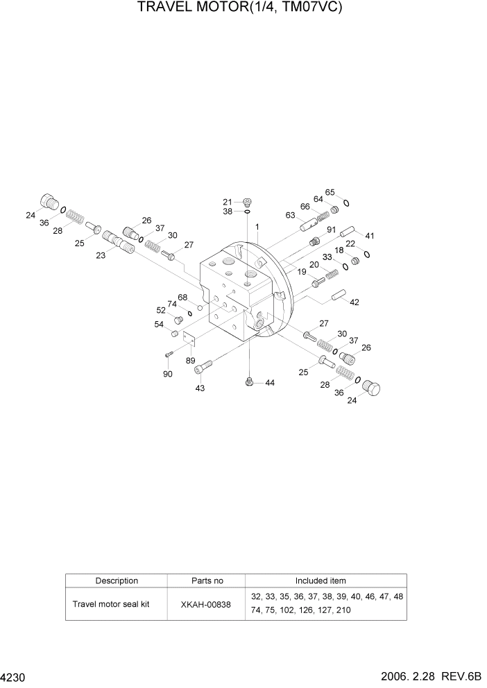 Схема запчастей Hyundai R55-7 - PAGE 4230 TRAVEL MOTOR(1/4, TM07VC) ГИДРАВЛИЧЕСКИЕ КОМПОНЕНТЫ