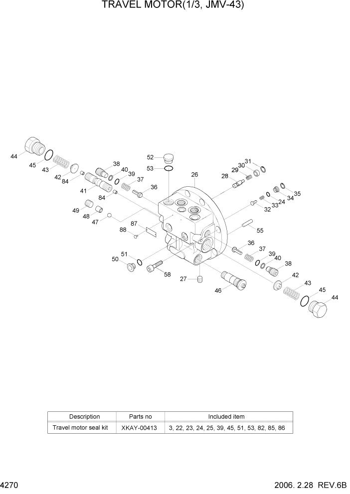 Схема запчастей Hyundai R55-7 - PAGE 4270 TRAVEL MOTOR(1/3, JMV-43) ГИДРАВЛИЧЕСКИЕ КОМПОНЕНТЫ