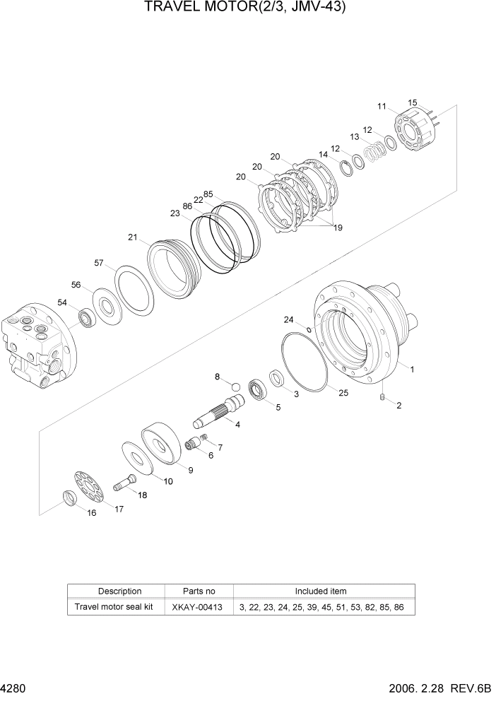 Схема запчастей Hyundai R55-7 - PAGE 4280 TRAVEL MOTOR(2/3, JMV-43) ГИДРАВЛИЧЕСКИЕ КОМПОНЕНТЫ