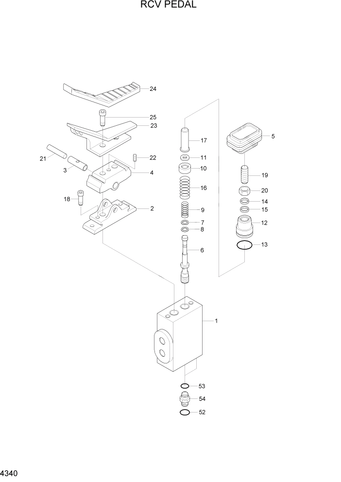 Схема запчастей Hyundai R55-7 - PAGE 4340 RCV PEDAL ГИДРАВЛИЧЕСКИЕ КОМПОНЕНТЫ