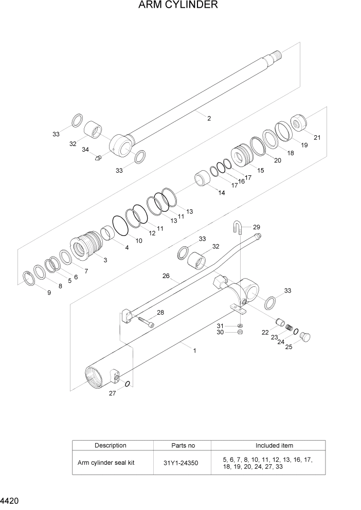 Схема запчастей Hyundai R55-7 - PAGE 4420 ARM CYLINDER ГИДРАВЛИЧЕСКИЕ КОМПОНЕНТЫ