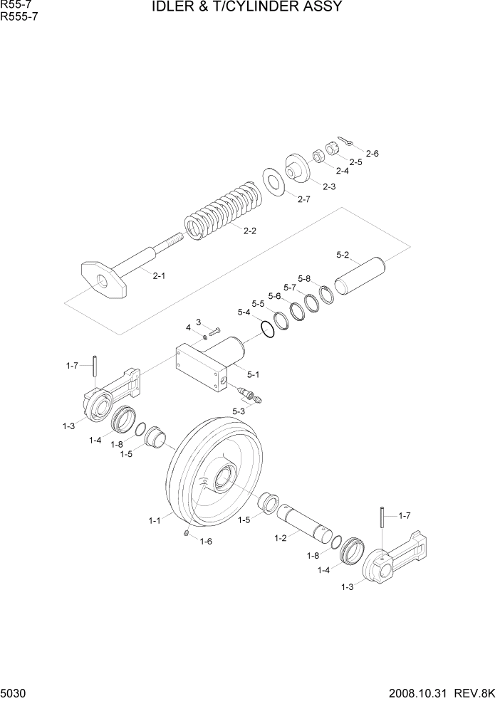 Схема запчастей Hyundai R55-7 - PAGE 5030 IDLER & T/CYLINDER ASSY ХОДОВАЯ ЧАСТЬ