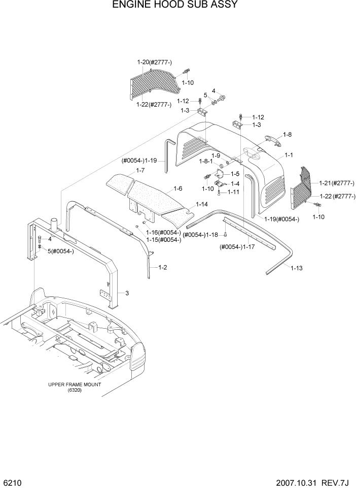 Схема запчастей Hyundai R55-7 - PAGE 6210 ENGINE HOOD SUB ASSY СТРУКТУРА