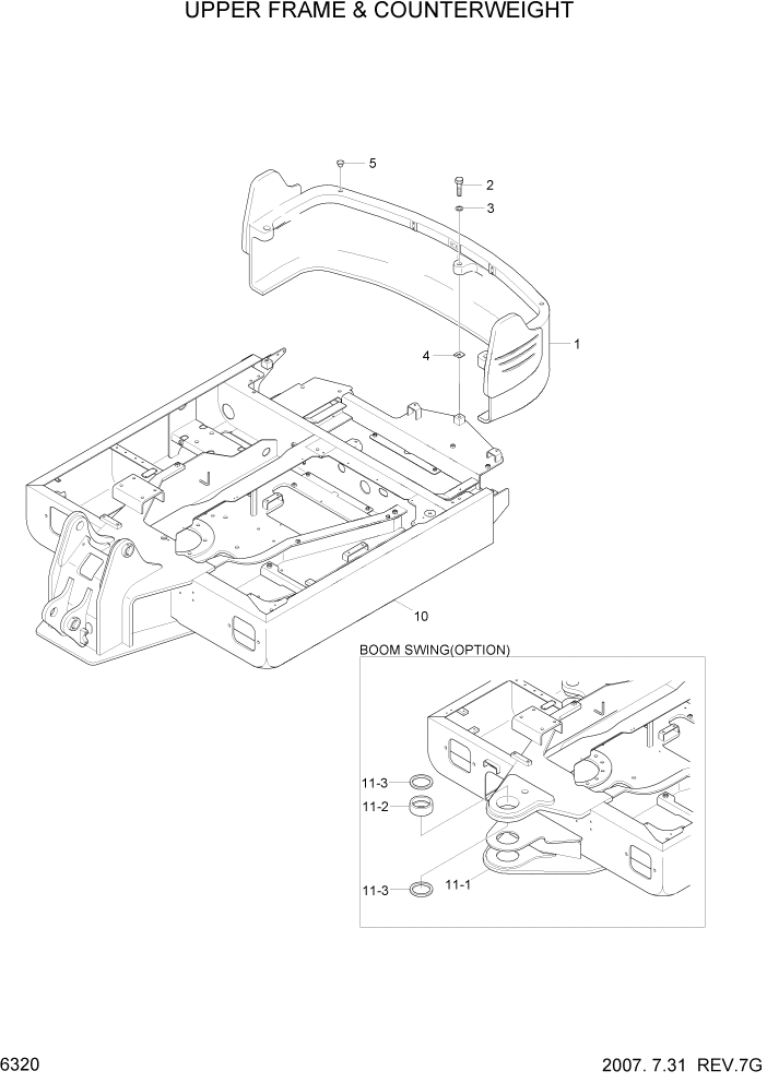 Схема запчастей Hyundai R55-7 - PAGE 6320 UPPER FRAME & COUNTERWEIGHT СТРУКТУРА