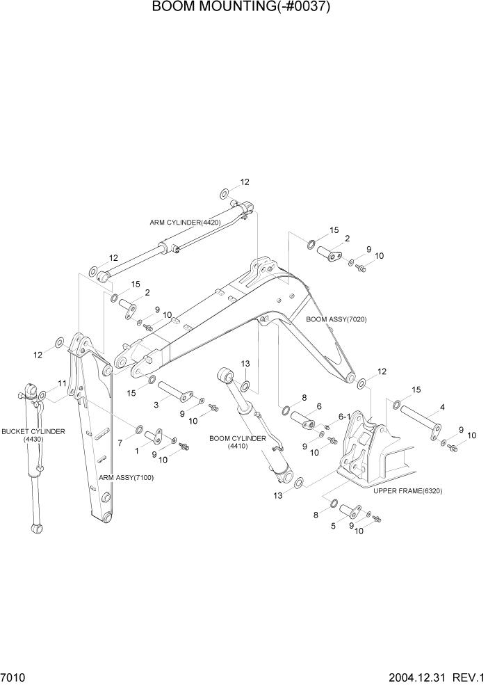 Схема запчастей Hyundai R55-7 - PAGE 7010 BOOM MOUNTING(-#0037) РАБОЧЕЕ ОБОРУДОВАНИЕ