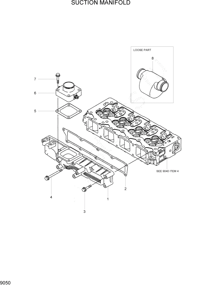 Схема запчастей Hyundai R55-7 - PAGE 9050 SUCTION MANIFOLD ДВИГАТЕЛЬ БАЗА