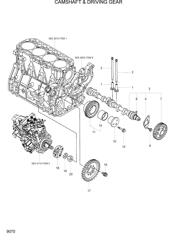 Схема запчастей Hyundai R55-7 - PAGE 9070 CAMSHAFT & DRIVING GEAR ДВИГАТЕЛЬ БАЗА