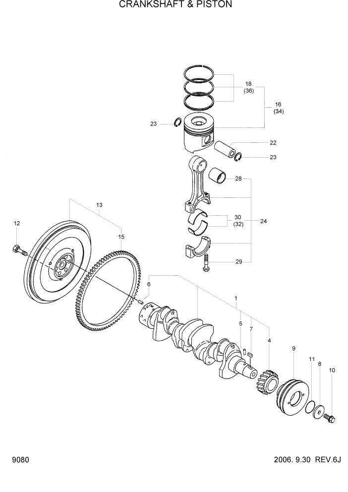 Схема запчастей Hyundai R55-7 - PAGE 9080 CRANKSHAFT & PISTON ДВИГАТЕЛЬ БАЗА