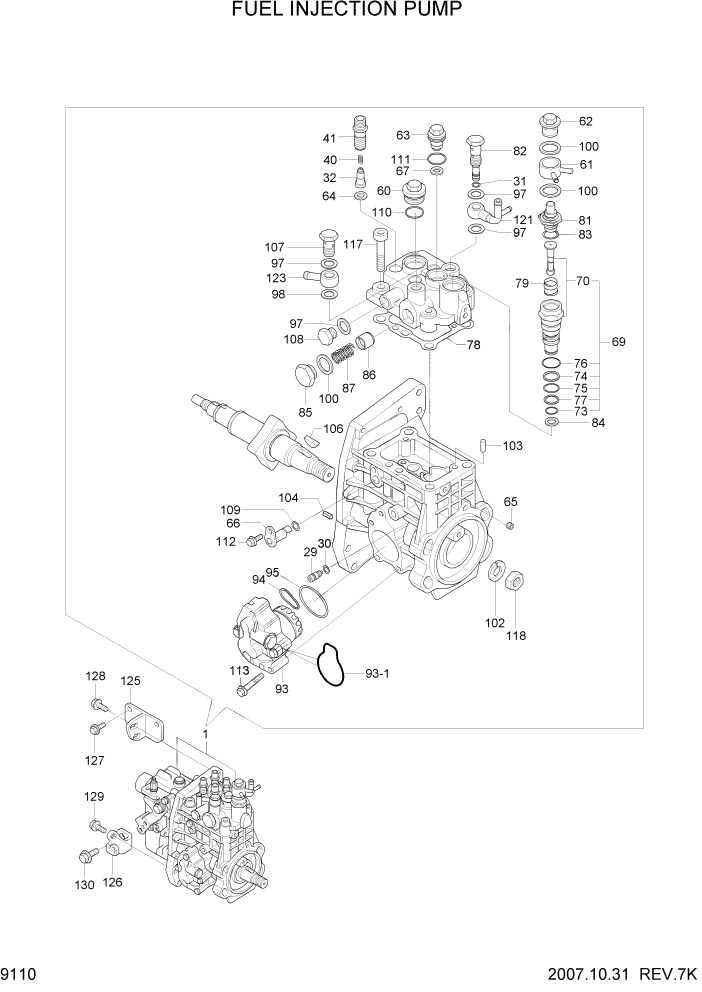 Схема запчастей Hyundai R55-7 - PAGE 9110 FUEL INJECTION PUMP ДВИГАТЕЛЬ БАЗА