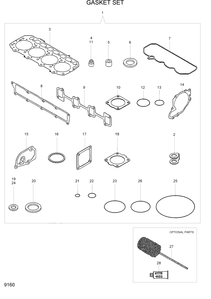 Схема запчастей Hyundai R55-7 - PAGE 9160 GASKET SET ДВИГАТЕЛЬ БАЗА