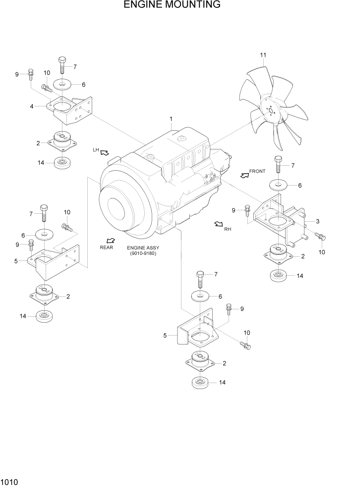 Схема запчастей Hyundai R55-7A - PAGE 1010 ENGINE MOUNTING СИСТЕМА ДВИГАТЕЛЯ