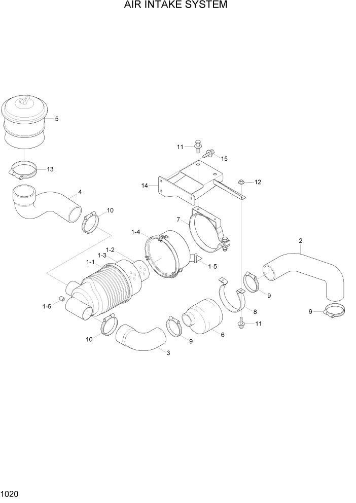 Схема запчастей Hyundai R55-7A - PAGE 1020 AIR INTAKE SYSTEM СИСТЕМА ДВИГАТЕЛЯ