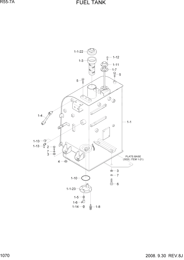 Схема запчастей Hyundai R55-7A - PAGE 1070 FUEL TANK СИСТЕМА ДВИГАТЕЛЯ