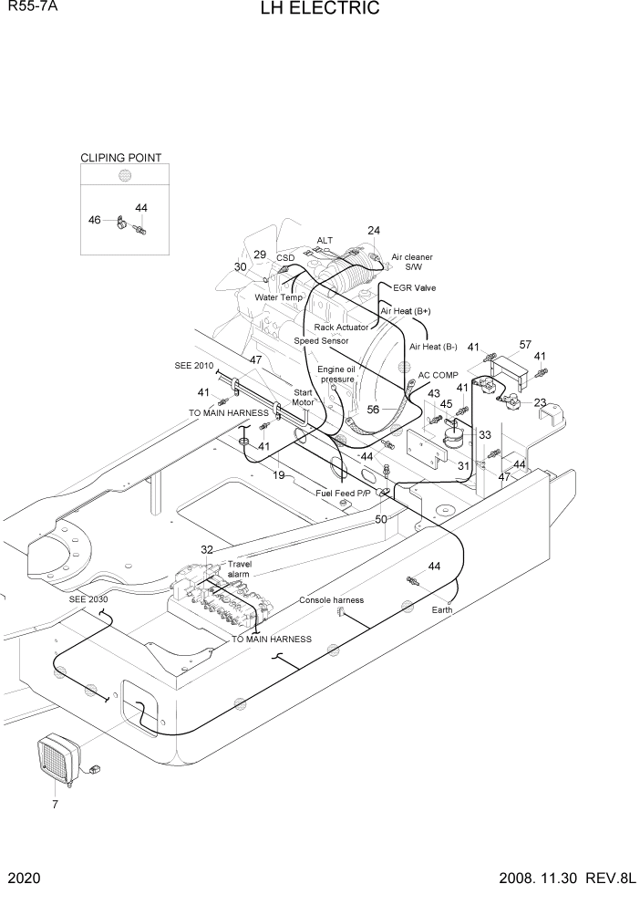 Схема запчастей Hyundai R55-7A - PAGE 2020 LH ELECTRIC ЭЛЕКТРИЧЕСКАЯ СИСТЕМА