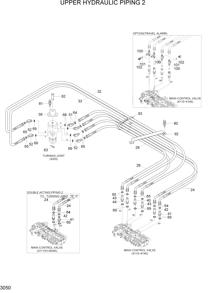 Схема запчастей Hyundai R55-7A - PAGE 3050 UPPER HYDRAULIC PIPING 2 ГИДРАВЛИЧЕСКАЯ СИСТЕМА