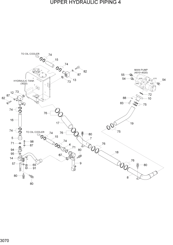 Схема запчастей Hyundai R55-7A - PAGE 3070 UPPER HYDRAULIC PIPING 4 ГИДРАВЛИЧЕСКАЯ СИСТЕМА