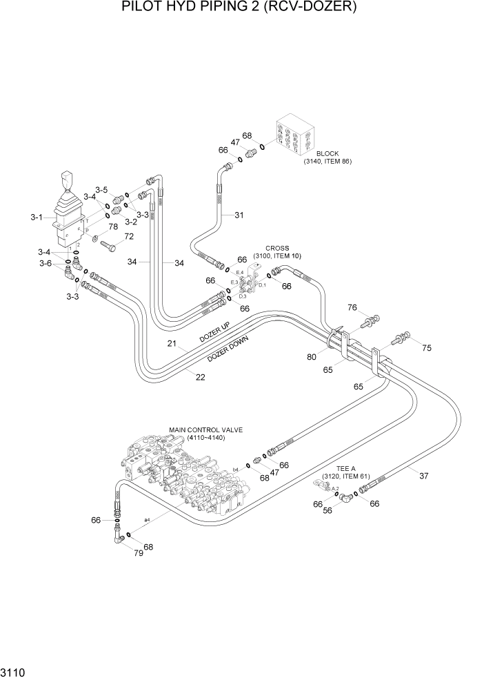 Схема запчастей Hyundai R55-7A - PAGE 3110 PILOT HYD PIPING 2 (RCV-DOZER) ГИДРАВЛИЧЕСКАЯ СИСТЕМА