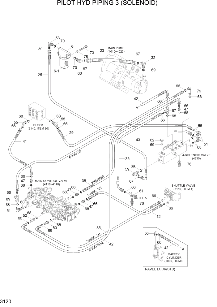 Схема запчастей Hyundai R55-7A - PAGE 3120 PILOT HYD PIPING 3 (SOLENOID) ГИДРАВЛИЧЕСКАЯ СИСТЕМА