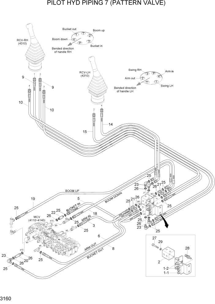 Схема запчастей Hyundai R55-7A - PAGE 3160 PILOT HYD PIPING 7 (PATTERN VALVE) ГИДРАВЛИЧЕСКАЯ СИСТЕМА