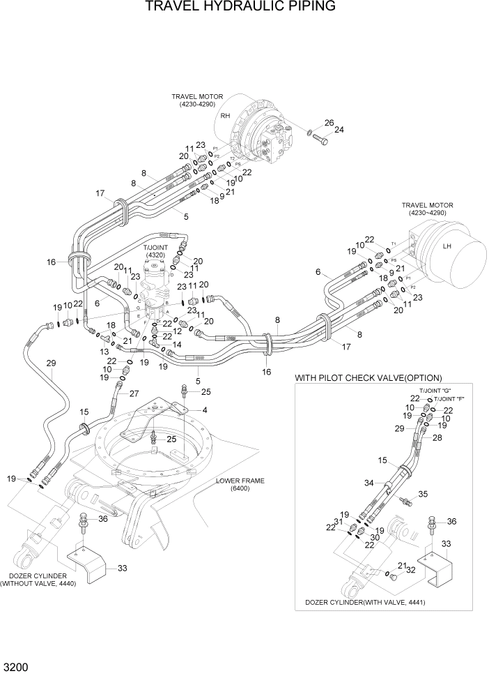 Схема запчастей Hyundai R55-7A - PAGE 3200 TRAVEL HYDRAULIC PIPING ГИДРАВЛИЧЕСКАЯ СИСТЕМА