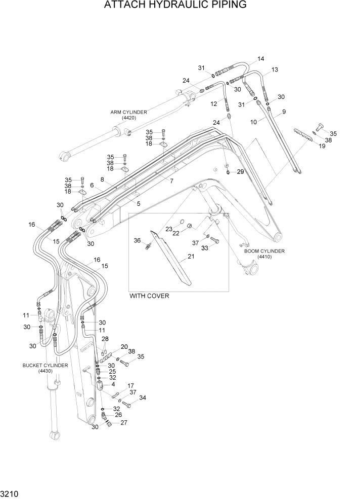 Схема запчастей Hyundai R55-7A - PAGE 3210 ATTACH HYDRAULIC PIPING ГИДРАВЛИЧЕСКАЯ СИСТЕМА