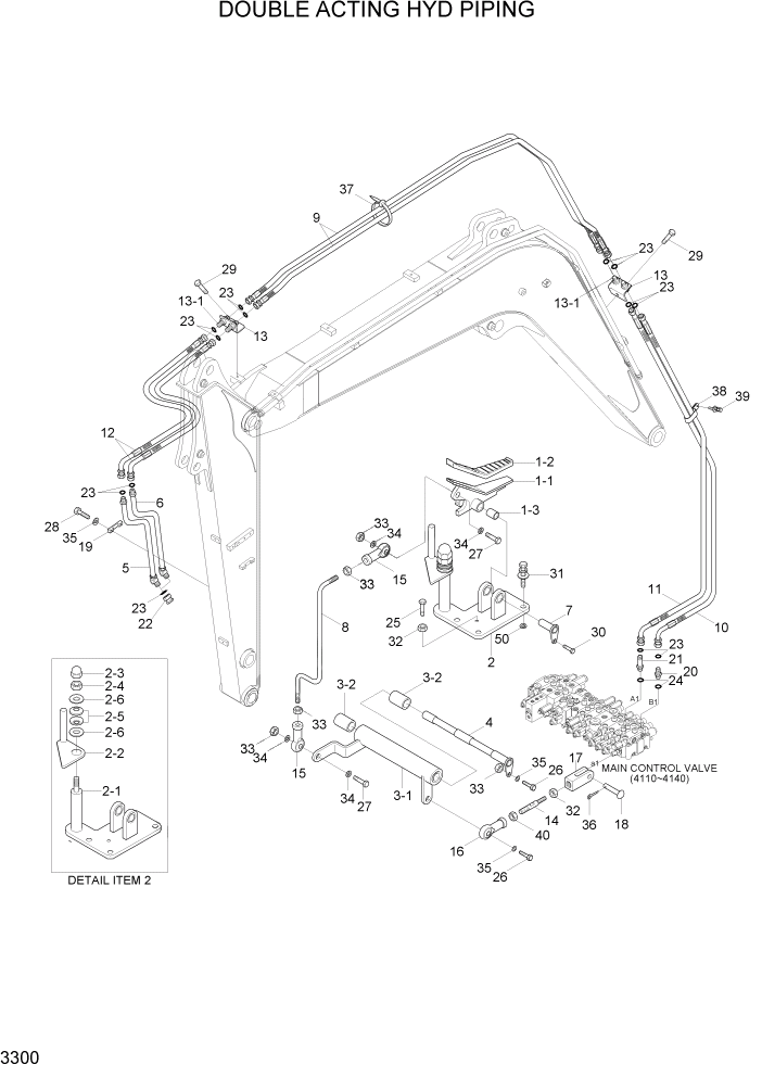 Схема запчастей Hyundai R55-7A - PAGE 3300 DOUBLE ACTING HYD PIPING ГИДРАВЛИЧЕСКАЯ СИСТЕМА