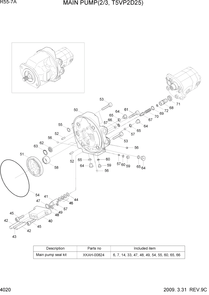 Схема запчастей Hyundai R55-7A - PAGE 4020 MAIN PUMP(2/3, T5VP2D25) ГИДРАВЛИЧЕСКИЕ КОМПОНЕНТЫ