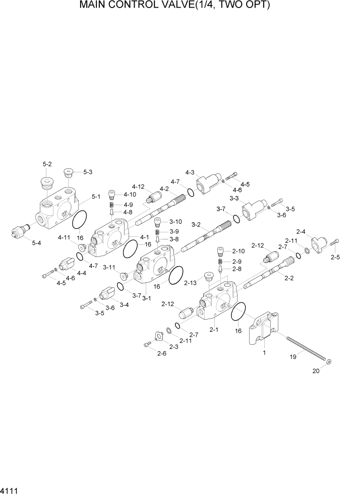 Схема запчастей Hyundai R55-7A - PAGE 4111 MAIN CONTROL VALVE(1/4, TWO OPT) ГИДРАВЛИЧЕСКИЕ КОМПОНЕНТЫ