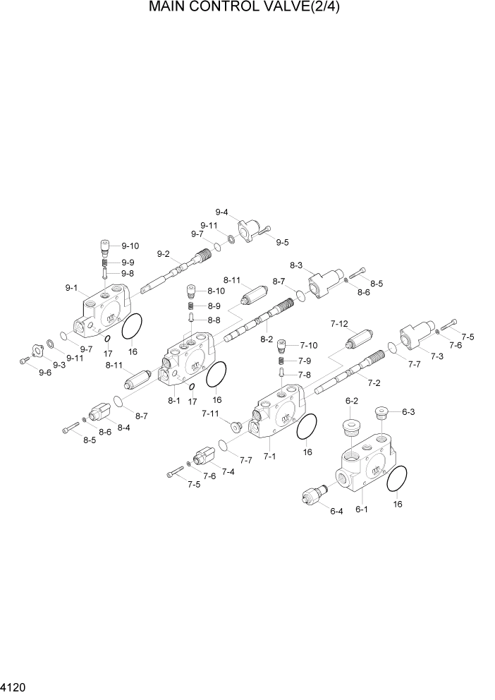 Схема запчастей Hyundai R55-7A - PAGE 4120 MAIN CONTROL VALVE(2/4) ГИДРАВЛИЧЕСКИЕ КОМПОНЕНТЫ