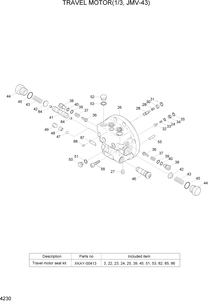 Схема запчастей Hyundai R55-7A - PAGE 4230 TRAVEL MOTOR(1/3, JMV-43) ГИДРАВЛИЧЕСКИЕ КОМПОНЕНТЫ