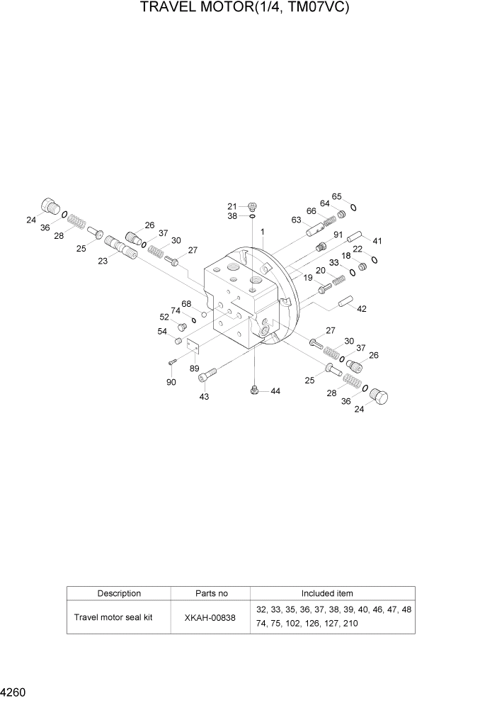 Схема запчастей Hyundai R55-7A - PAGE 4260 TRAVEL MOTOR(1/4, TM07VC) ГИДРАВЛИЧЕСКИЕ КОМПОНЕНТЫ