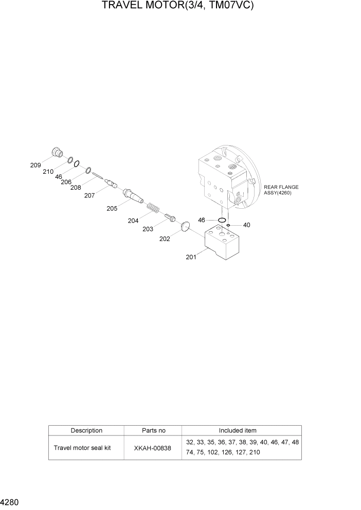 Схема запчастей Hyundai R55-7A - PAGE 4280 TRAVEL MOTOR(3/4, TM07VC) ГИДРАВЛИЧЕСКИЕ КОМПОНЕНТЫ