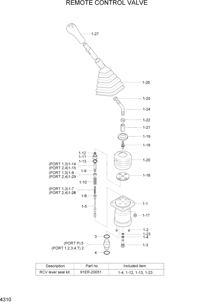 Схема запчастей Hyundai R55-7A - PAGE 4310 REMOTE CONTROL LEVER ГИДРАВЛИЧЕСКИЕ КОМПОНЕНТЫ