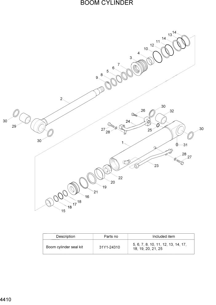 Схема запчастей Hyundai R55-7A - PAGE 4410 BOOM CYLINDER ГИДРАВЛИЧЕСКИЕ КОМПОНЕНТЫ