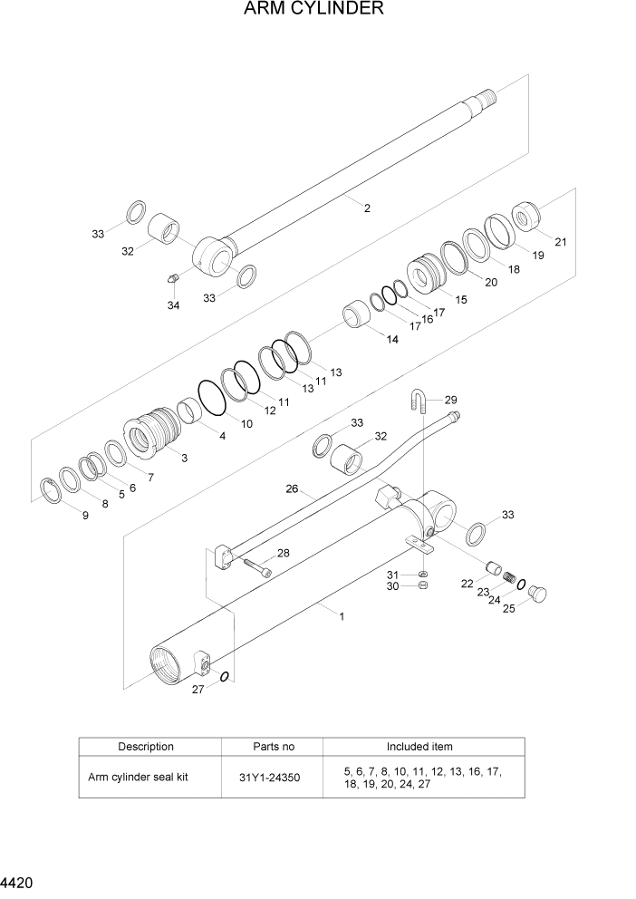 Схема запчастей Hyundai R55-7A - PAGE 4420 ARM CYLINDER ГИДРАВЛИЧЕСКИЕ КОМПОНЕНТЫ