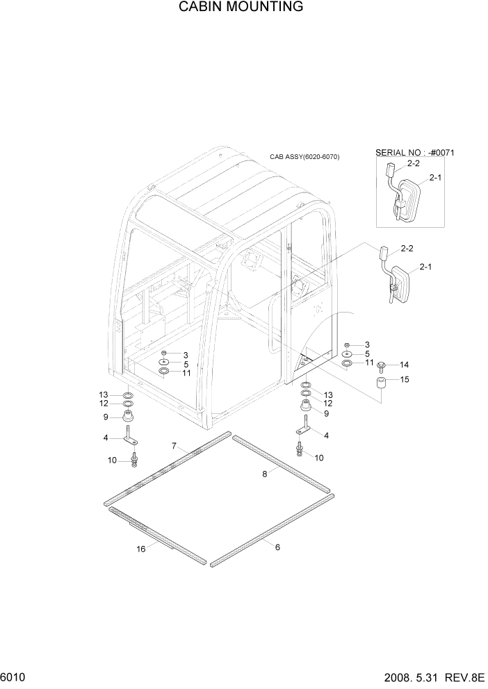 Схема запчастей Hyundai R55-7A - PAGE 6010 CABIN MOUNTING СТРУКТУРА