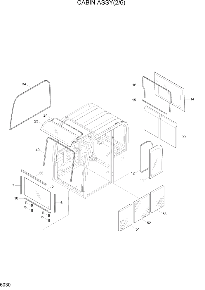 Схема запчастей Hyundai R55-7A - PAGE 6030 CABIN ASSY(2/6) СТРУКТУРА