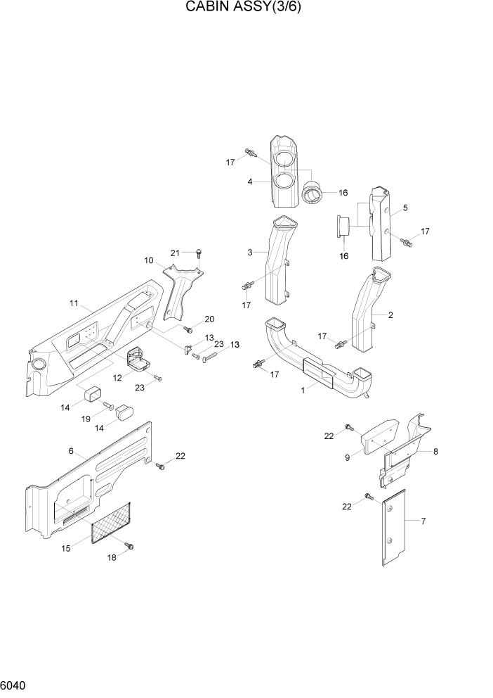 Схема запчастей Hyundai R55-7A - PAGE 6040 CABIN ASSY(3/6) СТРУКТУРА