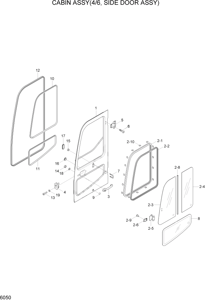 Схема запчастей Hyundai R55-7A - PAGE 6050 CABIN ASSY(4/6, SIDE DOOR ASSY) СТРУКТУРА